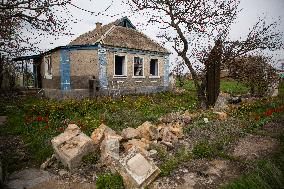 Aftermath of Russian occupation of Maksymivka village in Mykolaiv region